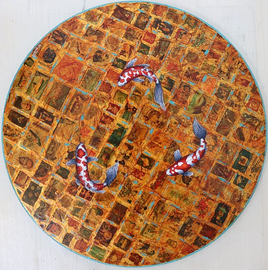 Aidon Westcott, Blue Dream II
oil, collage & mixed media on wood