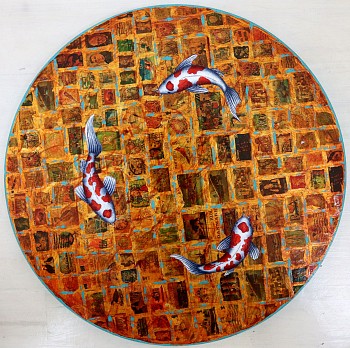 aidon westcott blue dream ii oil collage and mixed media on wood gkac