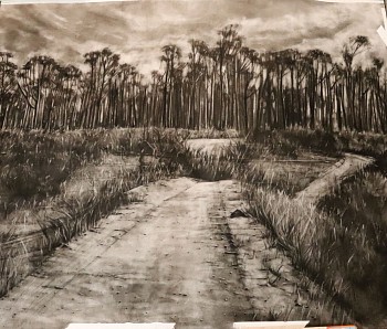 gkac 11520 corlie de kock on the way to the clay dam 95 x 115cm charcoal on fabriano
