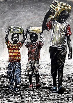 phillemon hlungwani idle hands make a man poor ku kshama hi mavoko swi chela vusiswana ii 105 x 75 cm charcoal and pastel on paper