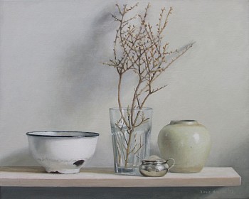 diane mclean still life with dried branch oil on canvas 41 x 50.5cm gkac