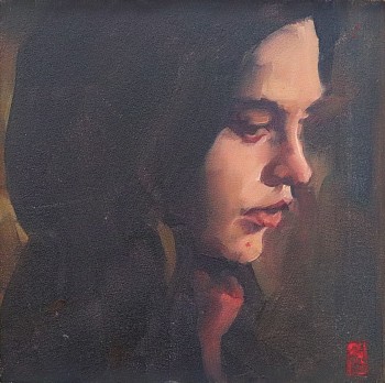 sasha hartslief black hoodie oil on canvas 30 x 30 cm gkac