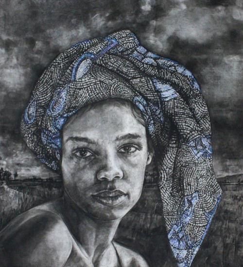 Corlie De Kock, Sing die ou ou lied van Afrika, sing dit lank, sing dit sag vir my
charcoal & cotton embroidery on cotton paper