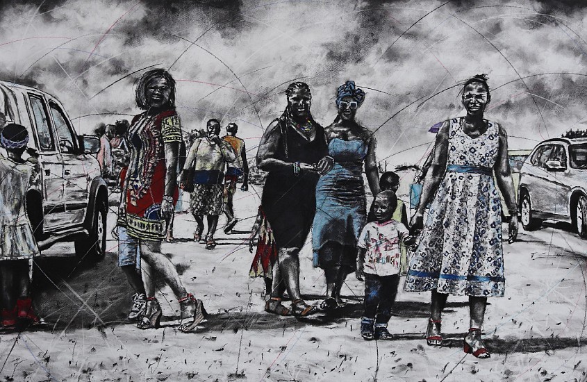 Phillemon Hlungwani, Loko kereke yi humini (The After Church)
charcoal and soft pastel on paper