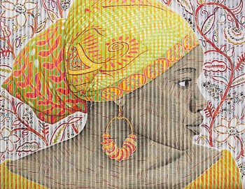 felicia the chartreuse fucshia scarf 132 x 170cm newprint and chalk pastel on folded paper