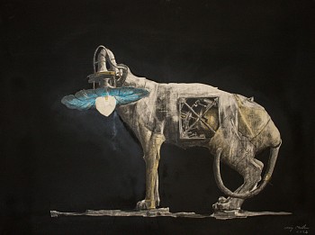 craig muller cat looking down pitt charcoal and watercolour gkac