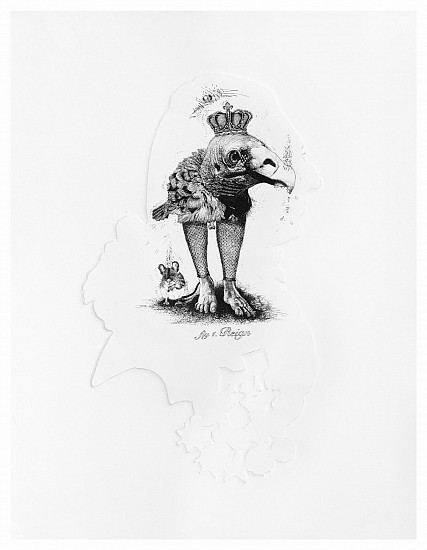 Christiaan Diedericks, Reign I (The King and his sidekick)
drypoint & shaped cut out on 265gsm Hahnemuhle etching paper