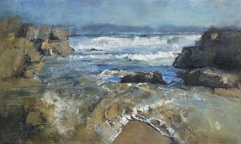 advancing tide robberg beach 60cm x 100cm oil on canvas