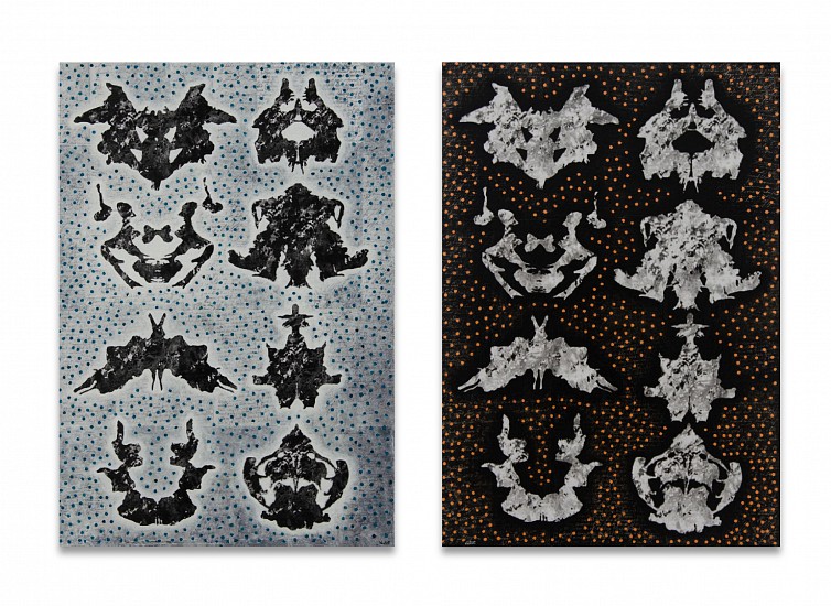 Aidon Westcott, Rorschach Positive & Negative
collage & oil paint on canvas on board