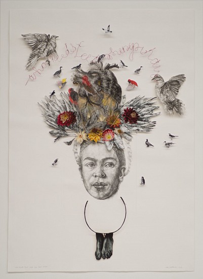 Judy Woodborne, Who Needs Feet When You Have Wings
mixed media on paper on board